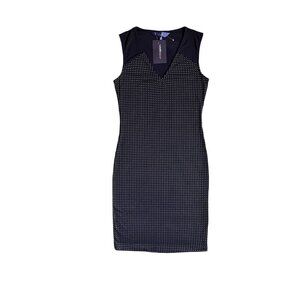 Rachel Roy Polka Dot Sheath Dress Women XS Black Sleeveless V Neck Career Office